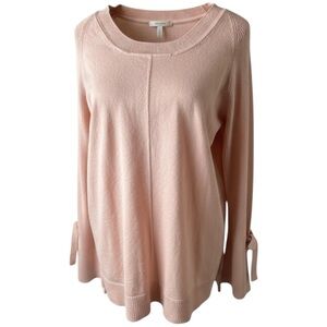Karl‎ Lagerfeld Paris Sweater L Pink Cold Shoulder Bell Sleeve Bow Top